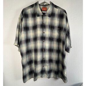 Tommy Bahama Mens Plaid Button-Up Short Sleeve Silk Shirt XXL Gray Lightweight